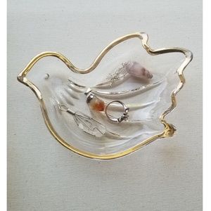 Vintage Crystal Bird Dish with Gold Trim